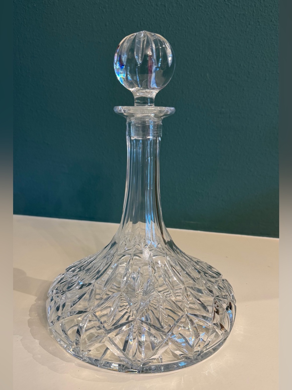 Vintage Block Crystal Ship’s Decanter with Ball Stopper